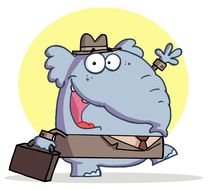 gray business elephant as a cartoon character