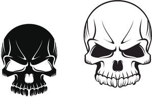 black and white skull on a white background