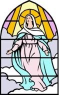 drawing of the virgin mary on a stained glass window