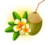 painted coconut cocktail and flower on a tray