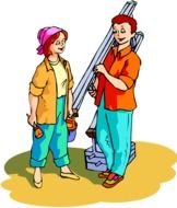 Drawing Of A Man And Woman With Paint Brush Ladder clipart