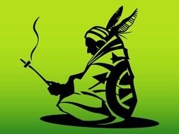 silhouette of an indian on a green background