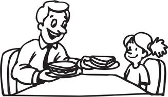 father and daughter at dinner drawing