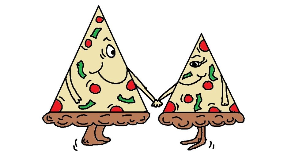 pieces of pizza hold hands