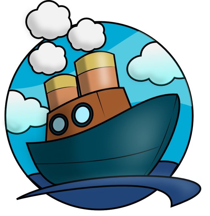 cartoon steamship in sea