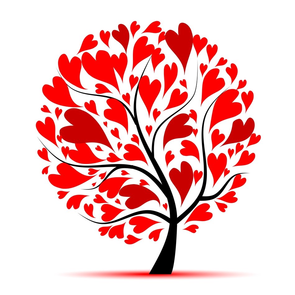 clipart trees with leaves in the form of hearts