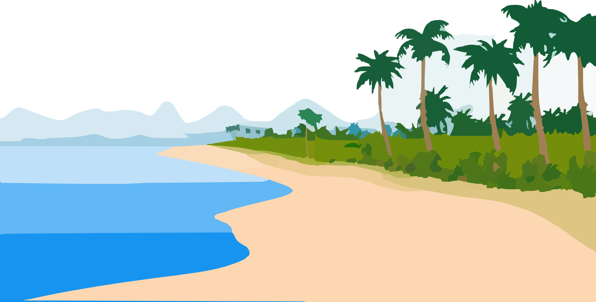 Drawing Of The Sea Coast With Green Palm Trees Free Image Download