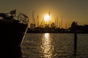 Harbor sea pier at sunset