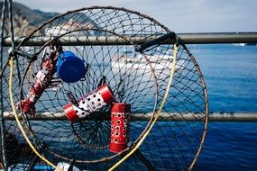 fishing net on a boat close up