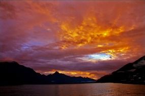 new zealand amazing orange lake sunset