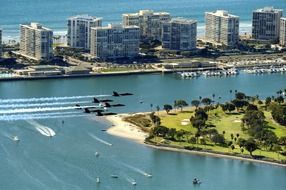 US Navy aircrafts above coast, usa, california, san diego