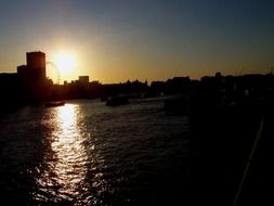 evening London panorama view from the River Thames