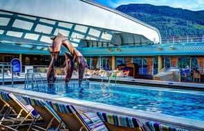 dolphins in the pool on a cruise ship