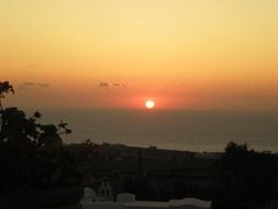 sunset on greek santorini island greece