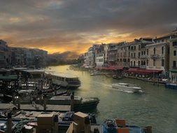 Grant canal in Venice in the cloudy twilight