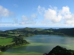 panorama of the green lake on the Azores
