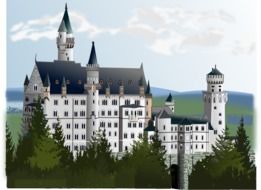 drawing of neuschwanstein castle with towers