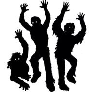 three black silhouettes of a zombie