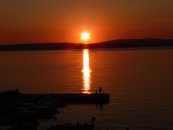 red sunset on seaside