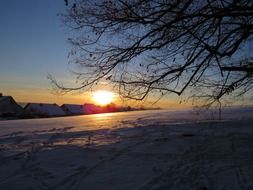 beautiful winter sunset sun fields snowy