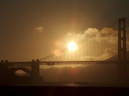 sunset over the famous suspension bridge