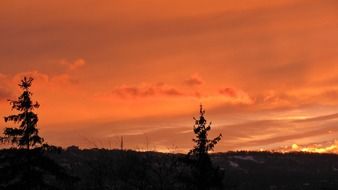 sunset sun over the horizon in winter