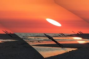 distorted image of sunset over the sea