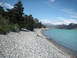 beach near glacial lake in chile