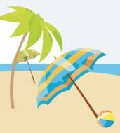 painted beach umbrellas and palm trees on the beach