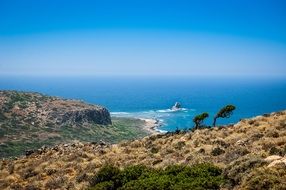 Remote view of the coast of the island of Crete