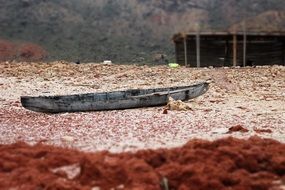 old boat in the sand on Socotra island