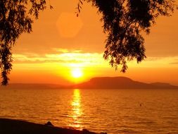 Golden sunset over lake balaton