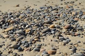 round stones in the sand closeup