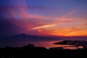 landscape of colorful fascinating sunset in japan