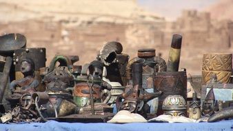 metal souvenirs on the market in Morocco