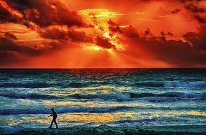 Ocean beach at the sunset