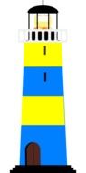 graphic image of a blue-yellow lighthouse