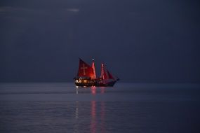 lonely boat in night sea atmosphere
