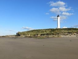 peaceful landscape of white lighthouse on a hill
