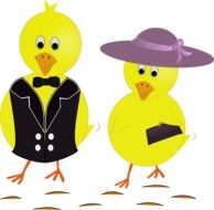 Man and woman colorful chicks drawing