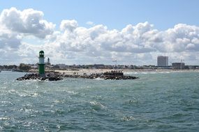 warnemunde lighthouse at coast, germany, rostock