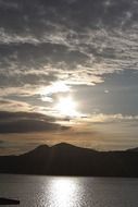 landscape of the mountains and lake at the sunrise