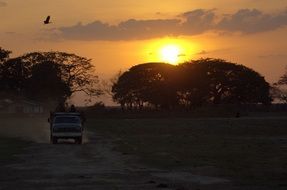 jeep on the road at sunset in Venezuela