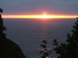 horizontal stripe of bright sunlight over sea