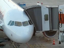 white plane gangway