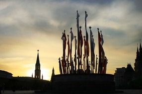 silhouettes of the red square at dusk