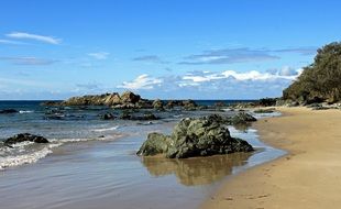 stones in the water near the beach