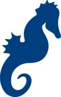 blue silhouette of a seahorse on a white background