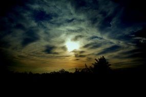 sun in clouds in the evening