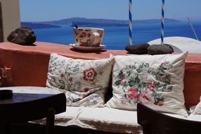 comfortable sofa with beautiful pillows at the restaurant